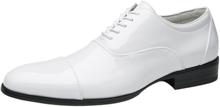 Premium Men's White Patent Leather Business Shoes with Stitching Design – Classic Non-Commissioned Officer Formal Footwear, Non-Slip Wear-Resistant Casual Dress Shoes for Weddings, Banquets, Parties, and Daily Office Wear