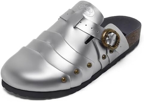Vintage Men's Closed-Toe Leather Clogs – Armor-Style Slip-On Sandals, Adjustable Strap Comfortable Casual Mules for All-Day Wear (Black)