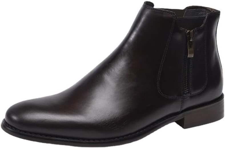 Vintage Men's Retro Zippered Formal Leather Boots – Classic Wingtip Oxford Lace-Up Shoes, Breathable Non-Slip Business Dress Boots for All-Day Wear