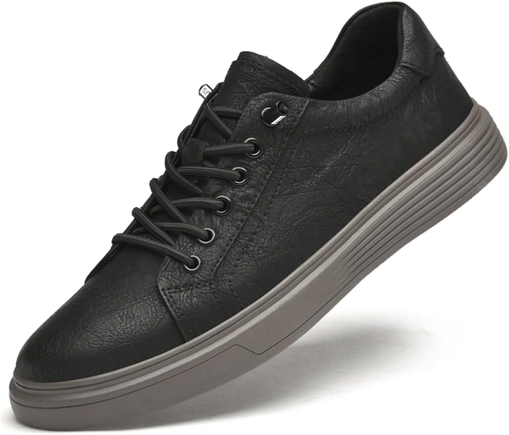 FMURY Men's Premium Leather Casual Shoes – Outdoor Flat Sneakers, Comfortable Daily Wear Male Footwear & Lightweight Walking Shoes (Size 9)