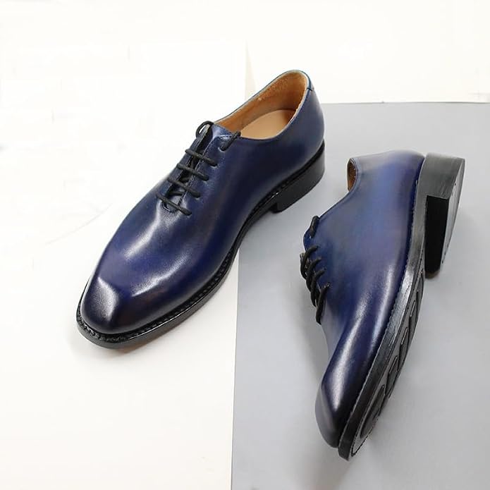 Premium Men's Genuine Leather Handmade Brogue Oxfords – Classic Lace-Up Formal Derby Shoes, Comfortable Round Toe Lug Sole Height-Increasing Footwear for Business, Work, and Office Wear