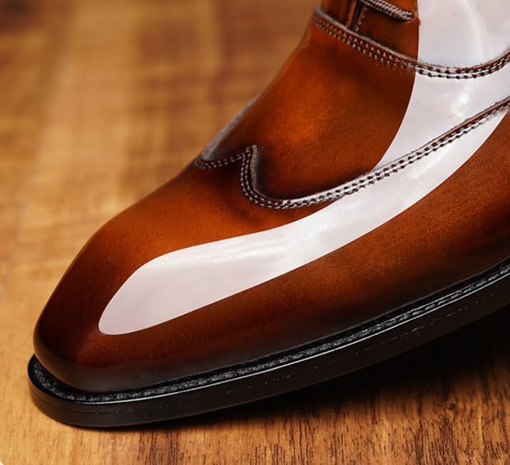 Premium Men's Leather Oxford Dress Shoes – Classic Wingtip Brogue Lace-Up Formal Footwear, Comfortable Breathable Tuxedo Shoes for Business, Weddings, and Office Wear (Brown)