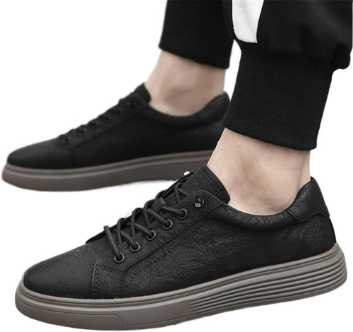 FMURY Men's Premium Leather Casual Shoes – Outdoor Flat Sneakers, Comfortable Daily Wear Male Footwear & Lightweight Walking Shoes (Size 9)