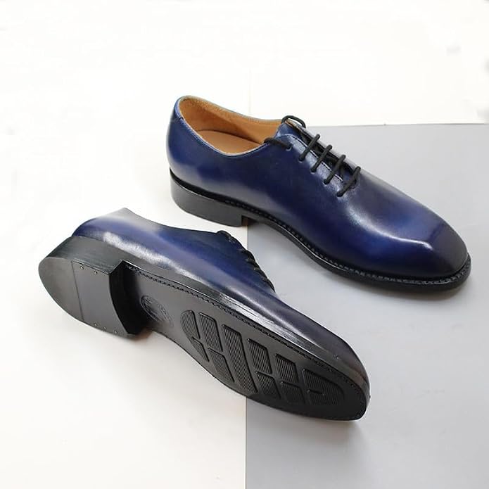 Premium Men's Genuine Leather Handmade Brogue Oxfords – Classic Lace-Up Formal Derby Shoes, Comfortable Round Toe Lug Sole Height-Increasing Footwear for Business, Work, and Office Wear