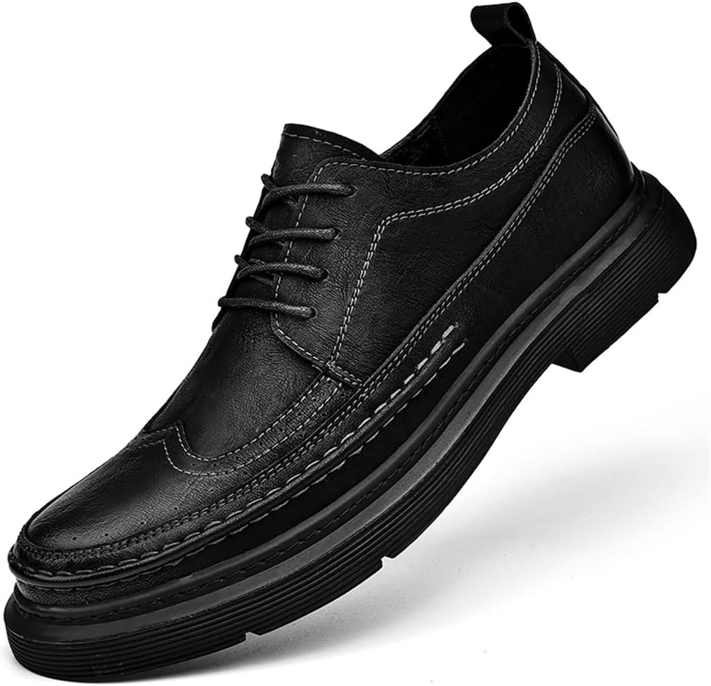 FMURY Men's Versatile Casual Leather Shoes – Outdoor Breathable Lace-Up Driving and Hiking Footwear, Comfortable Lightweight Sneakers for Men (Size 45)