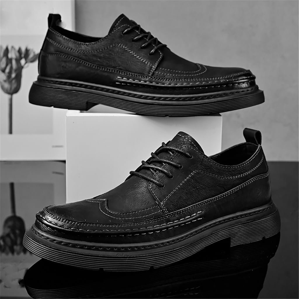 FMURY Men's Versatile Casual Leather Shoes – Outdoor Breathable Lace-Up Driving and Hiking Footwear, Comfortable Lightweight Sneakers for Men (Size 45)