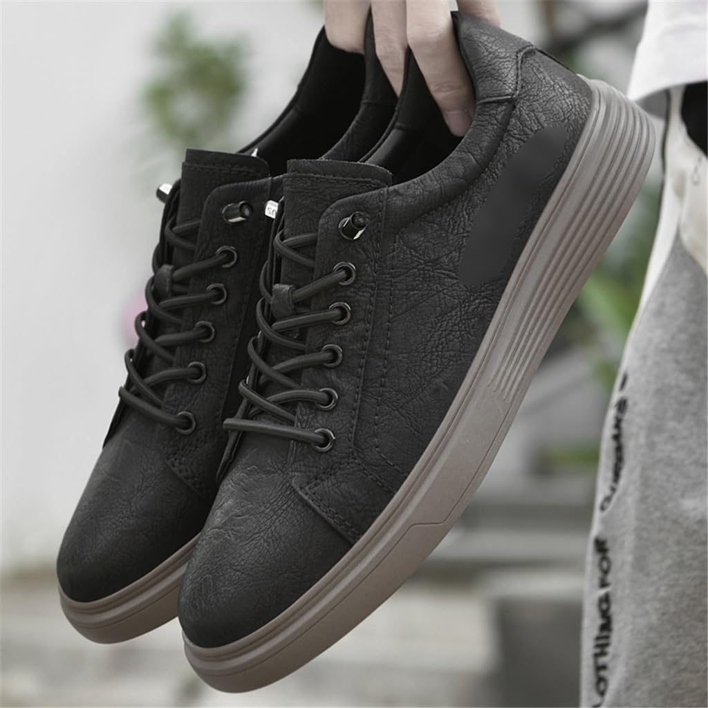 FMURY Men's Premium Leather Casual Shoes – Outdoor Flat Sneakers, Comfortable Daily Wear Male Footwear & Lightweight Walking Shoes (Size 9)
