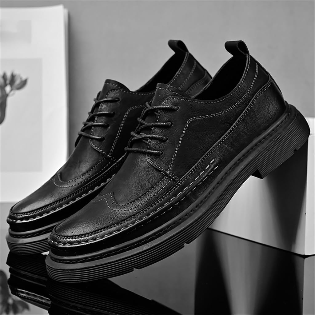 FMURY Men's Versatile Casual Leather Shoes – Outdoor Breathable Lace-Up Driving and Hiking Footwear, Comfortable Lightweight Sneakers for Men (Size 45)