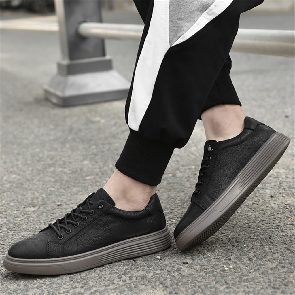 FMURY Men's Premium Leather Casual Shoes – Outdoor Flat Sneakers, Comfortable Daily Wear Male Footwear & Lightweight Walking Shoes (Size 9)