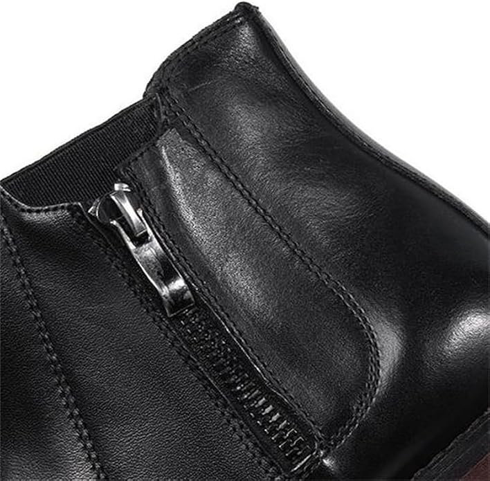 Vintage Men's Retro Zippered Formal Leather Boots – Classic Wingtip Oxford Lace-Up Shoes, Breathable Non-Slip Business Dress Boots for All-Day Wear