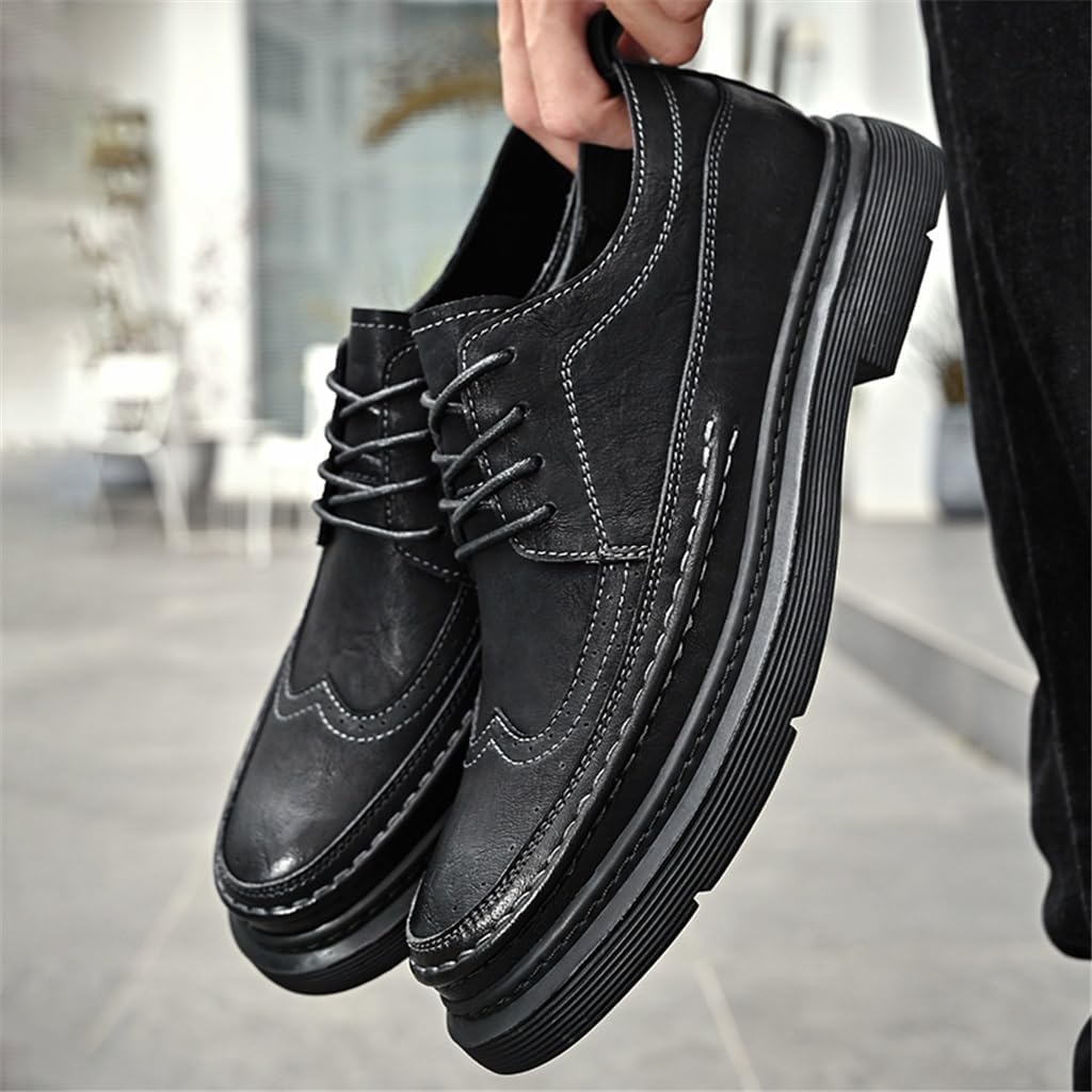 FMURY Men's Versatile Casual Leather Shoes – Outdoor Breathable Lace-Up Driving and Hiking Footwear, Comfortable Lightweight Sneakers for Men (Size 45)