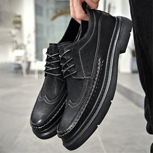 FMURY Men's Versatile Casual Leather Shoes – Outdoor Breathable Lace-Up Driving and Hiking Footwear, Comfortable Lightweight Sneakers for Men (Size 45)
