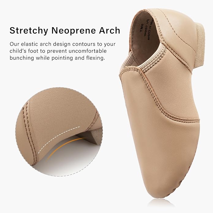 Premium Kids' PU Leather Slip-On Jazz Shoes – Comfortable Stretch Dance Footwear for Girls and Boys