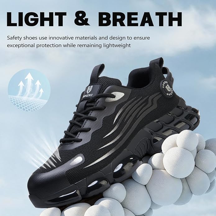 Premium Unisex Steel Toe Safety Shoes – Ultra-Lightweight Air Cushioned Work Sneakers, Puncture-Proof All-Day Comfort Footwear for Industrial, Construction, and Warehouse Work