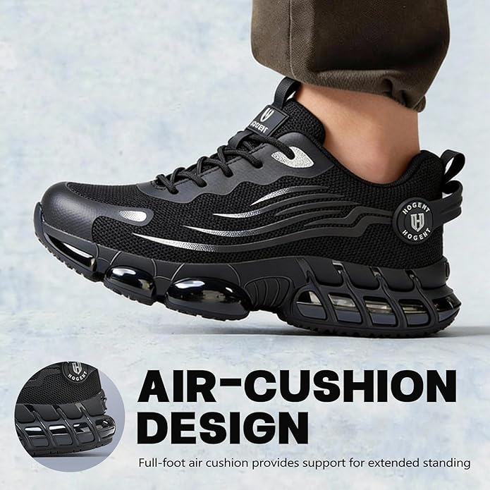 Premium Unisex Steel Toe Safety Shoes – Ultra-Lightweight Air Cushioned Work Sneakers, Puncture-Proof All-Day Comfort Footwear for Industrial, Construction, and Warehouse Work