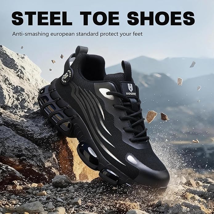 Premium Unisex Steel Toe Safety Shoes – Ultra-Lightweight Air Cushioned Work Sneakers, Puncture-Proof All-Day Comfort Footwear for Industrial, Construction, and Warehouse Work