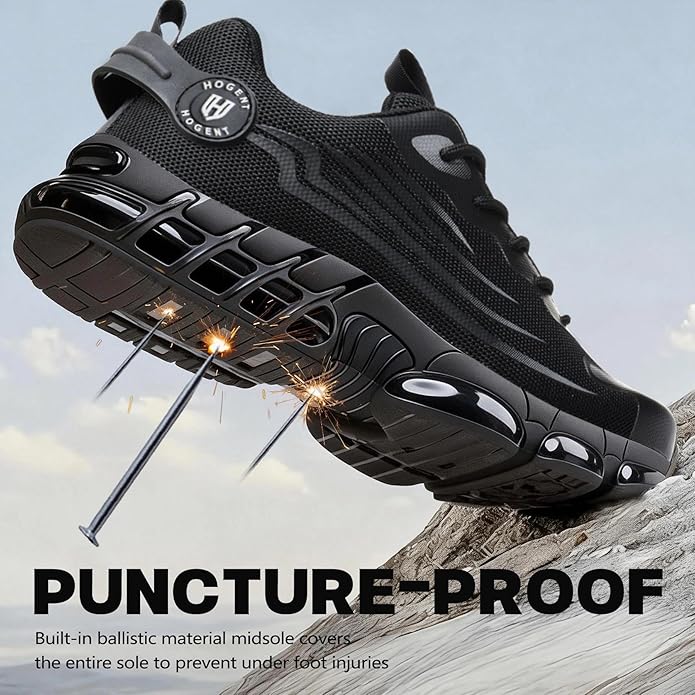 Premium Unisex Steel Toe Safety Shoes – Ultra-Lightweight Air Cushioned Work Sneakers, Puncture-Proof All-Day Comfort Footwear for Industrial, Construction, and Warehouse Work